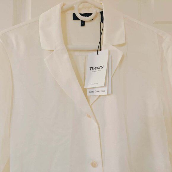 NWT Theory Silk Notched Lapel Collar Blouse Shirt - Picture 7 of 8